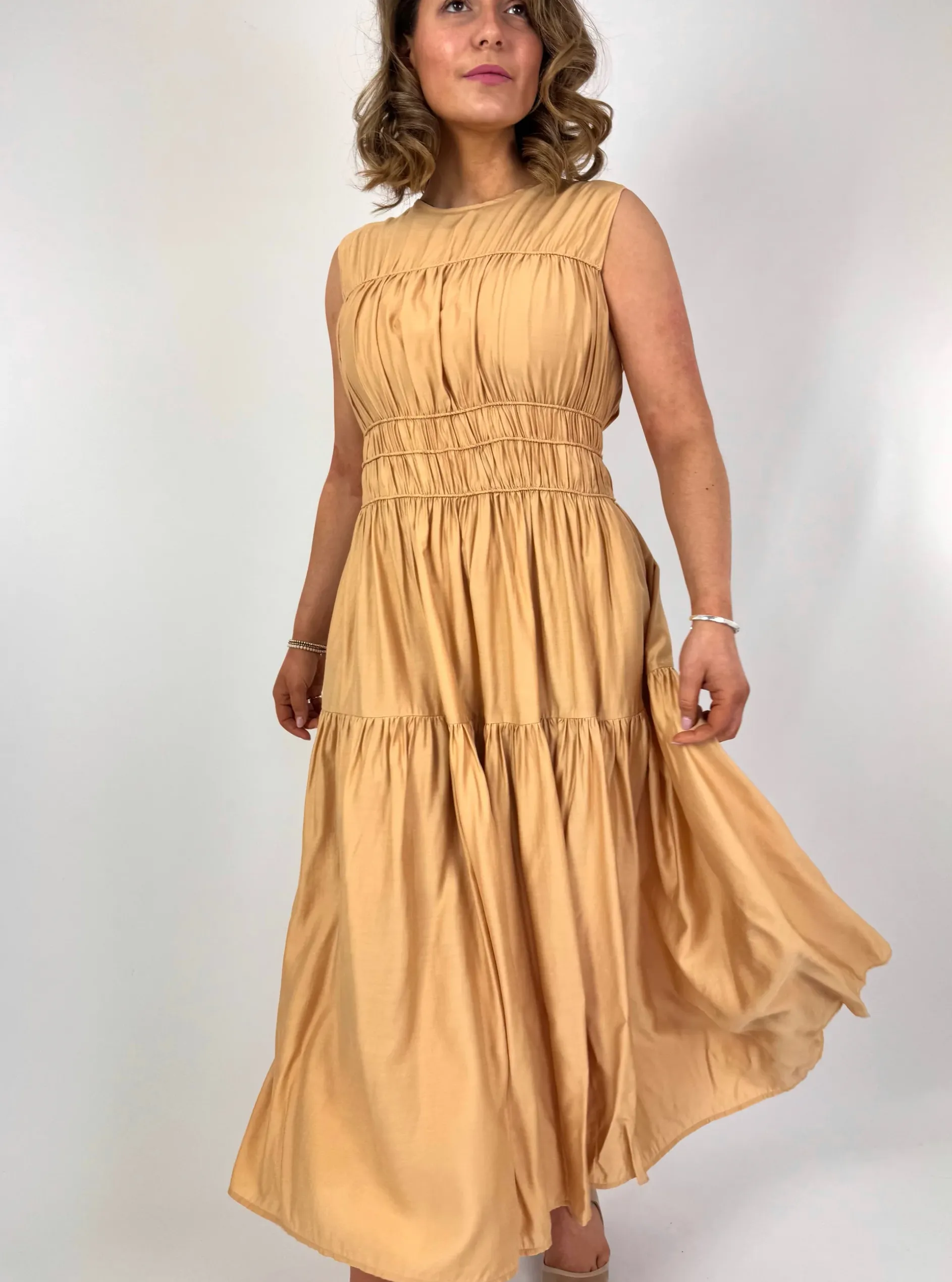 Emin & Paul Gathered Dress Beige