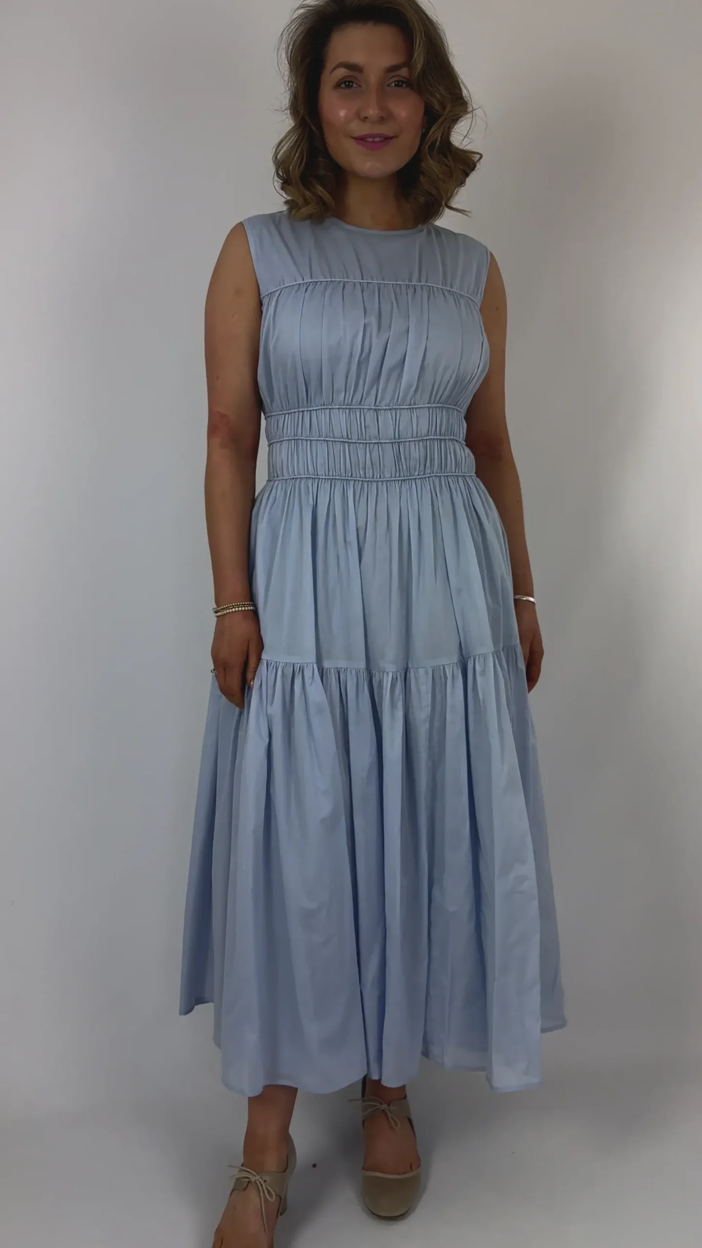 Emin & Paul Gathered Dress Sky