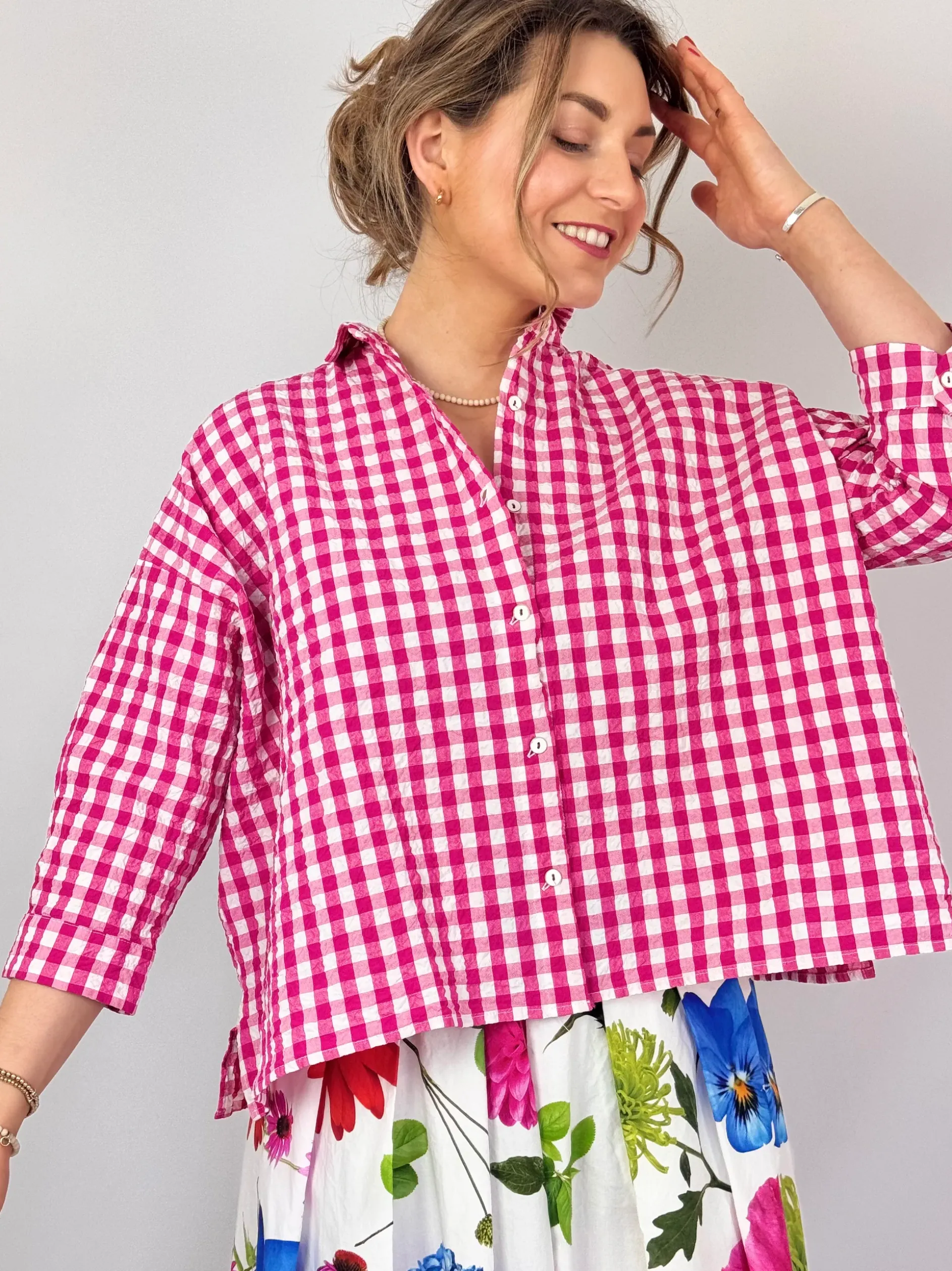 Hannah Wessel Savannah Shirt Azalea Check