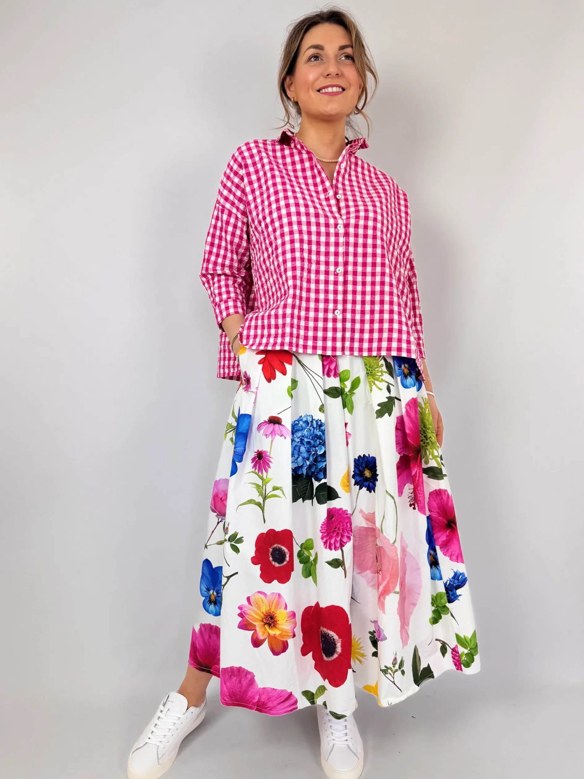 Hannah Wessel Savannah Shirt Azalea Check
