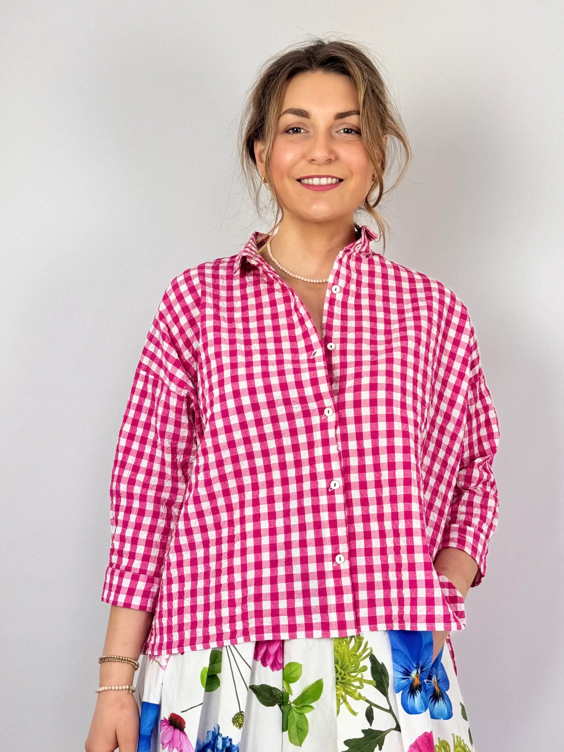 Hannah Wessel Savannah Shirt Azalea Check