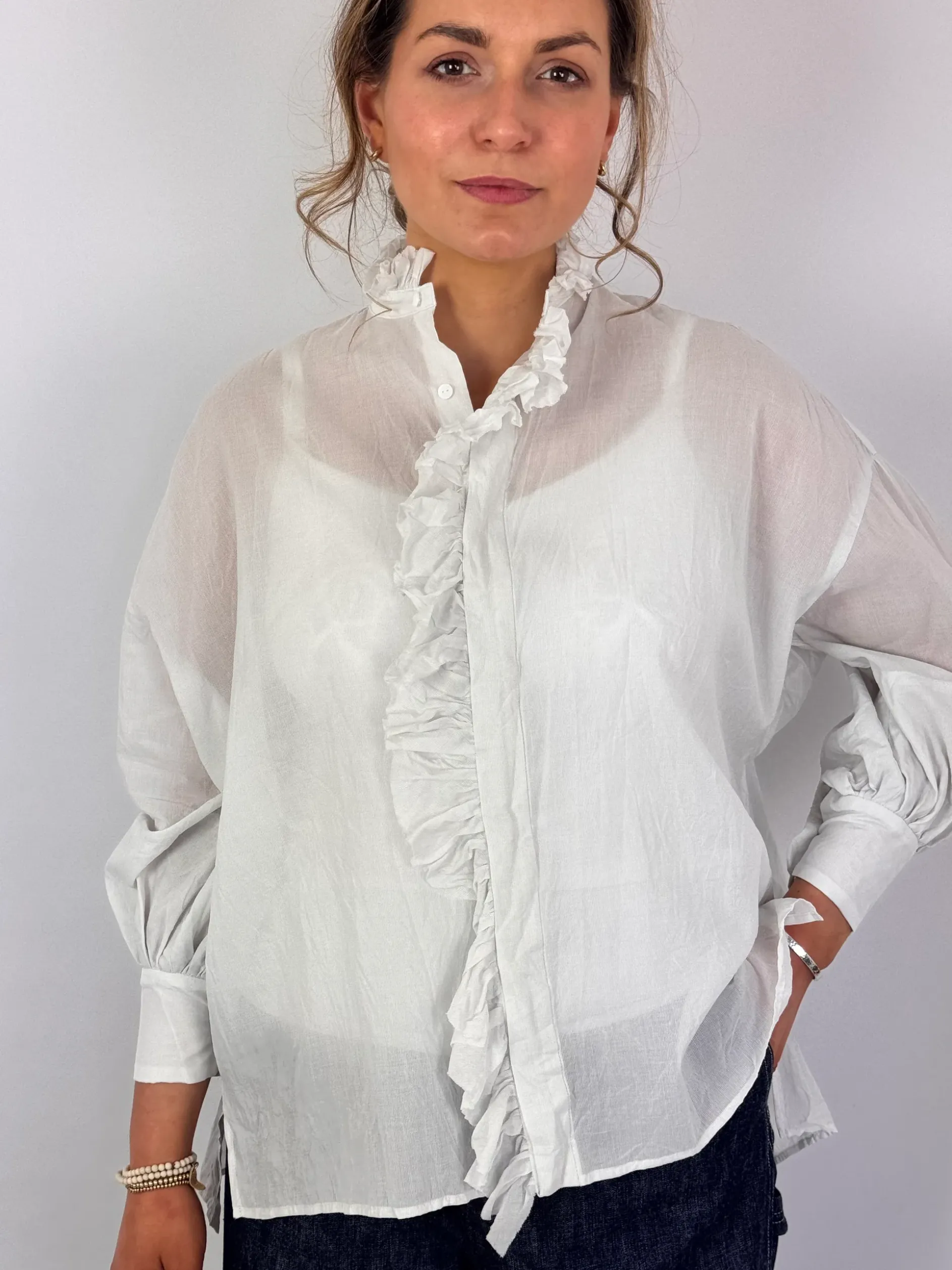 Toujours Bishop Sleeve Shirt Grey