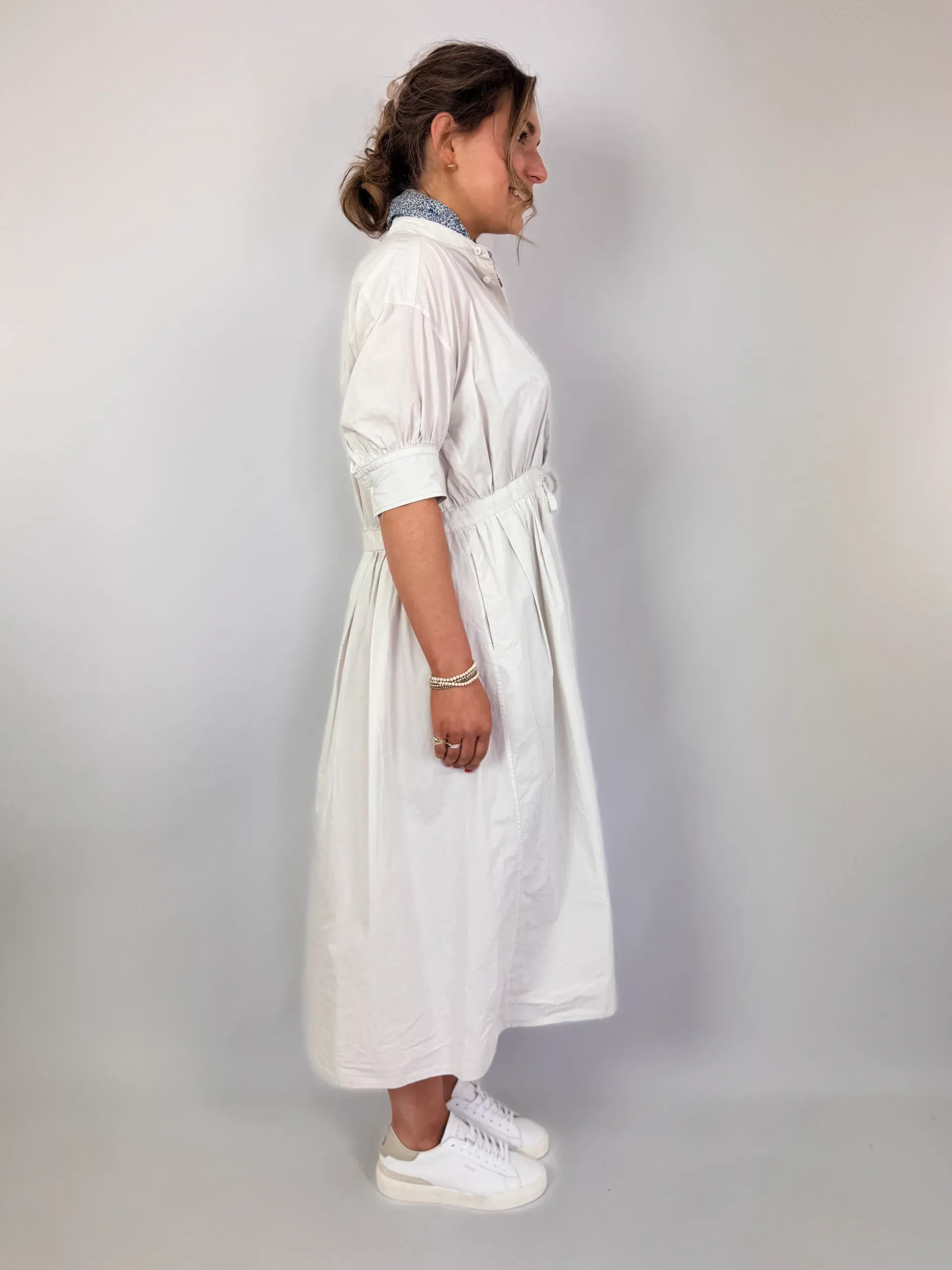 Toujours Bishop Sleeve String Dress Smoke White